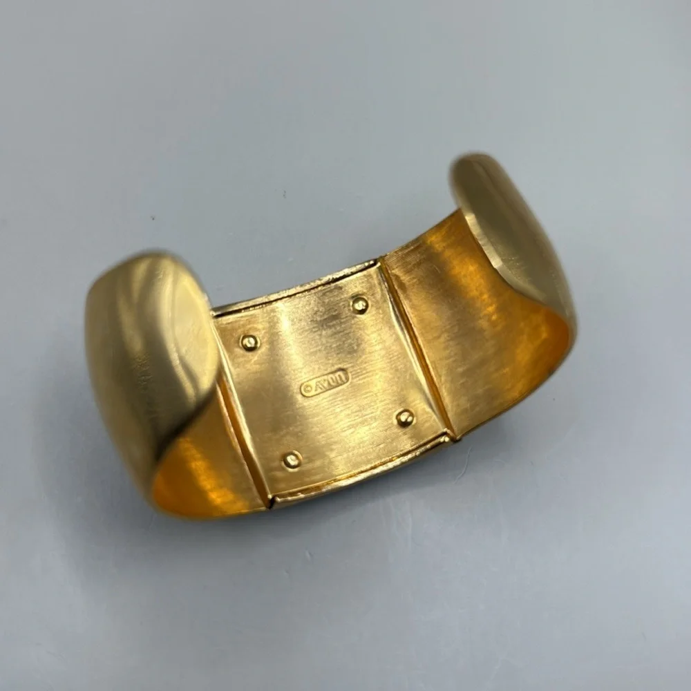 Vintage Avon Gold Tone Cream Large Cuff Bangle Statement Bracelet